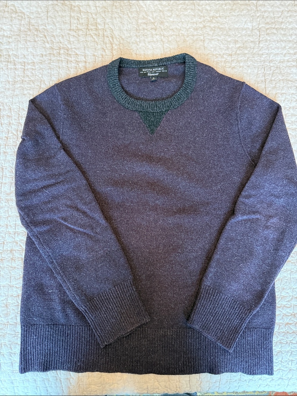Banana Republic Men's Dark Purple Crewneck Sweater with Contrast Trim
